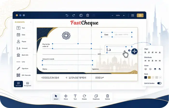 Cheque template designer tool